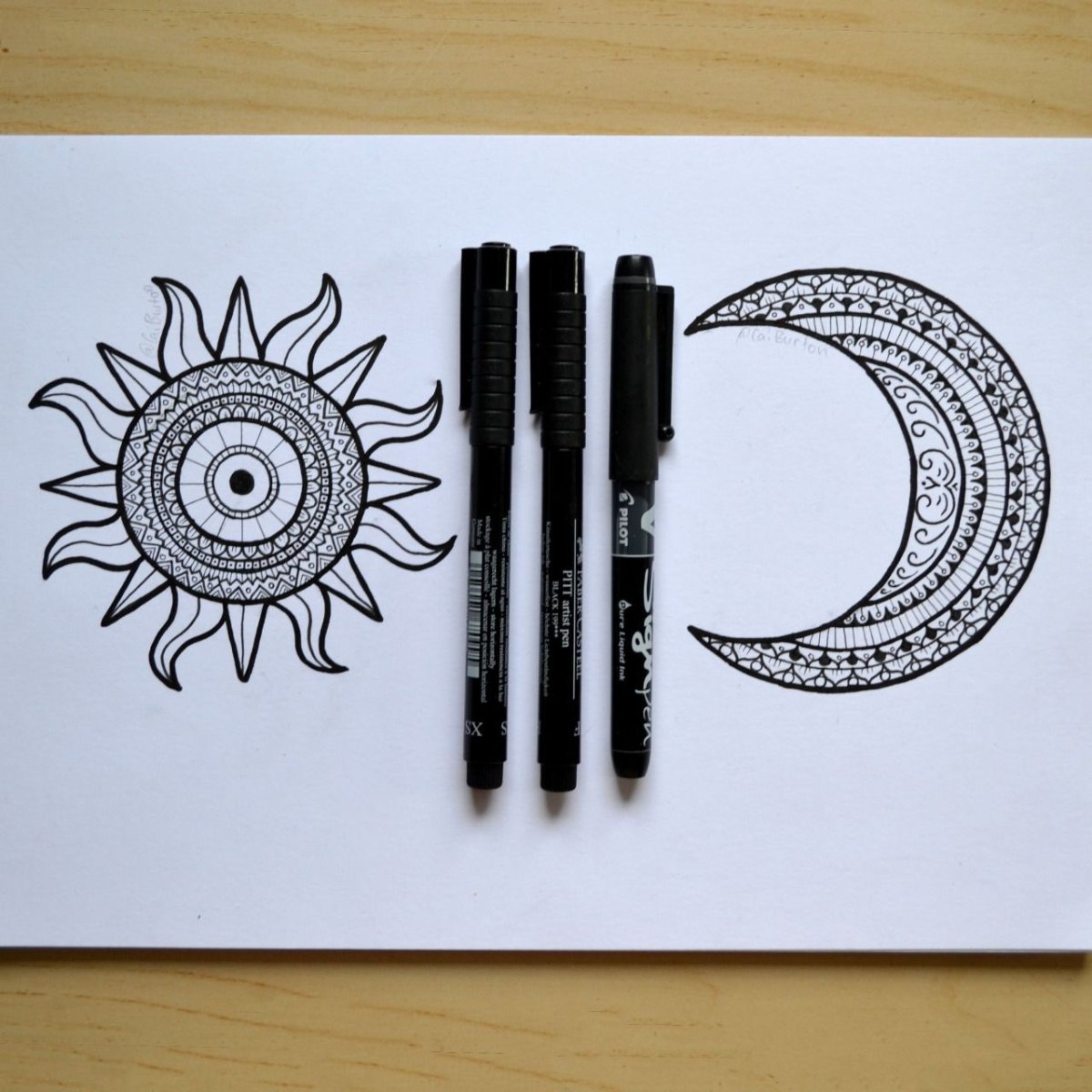 Скетч Луны и солнца маркером